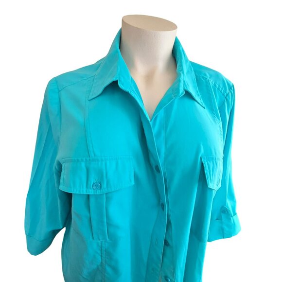 Maggie Barnes Womens Teal Blue Button-Up Shirt 3/4 Sleeves Size 36 26/28 JJ403 - Picture 9 of 9